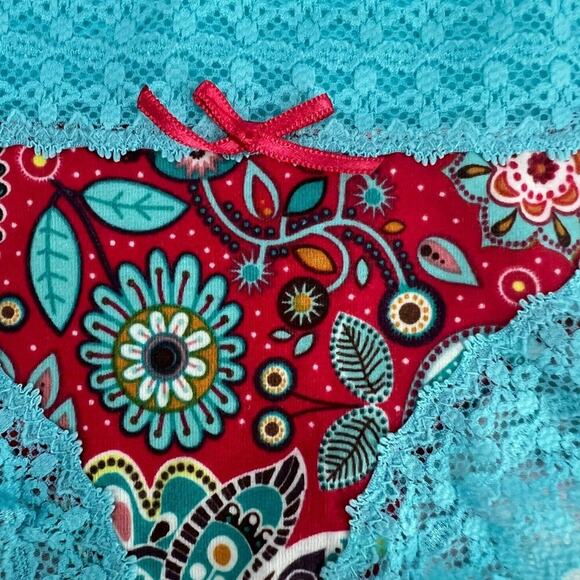 Splendies Colorful Paisley Print Blue Lace Trim Panty  Womens Size Small - Picture 2 of 5